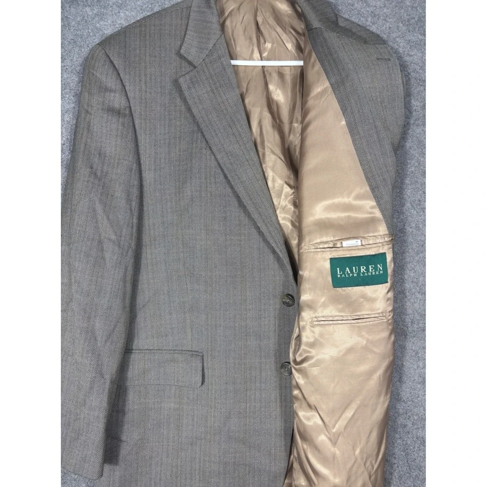 Lauren Ralph Lauren Mens 44R Blazer Grey Herringbone 100% Wool Sport Coat Jacket